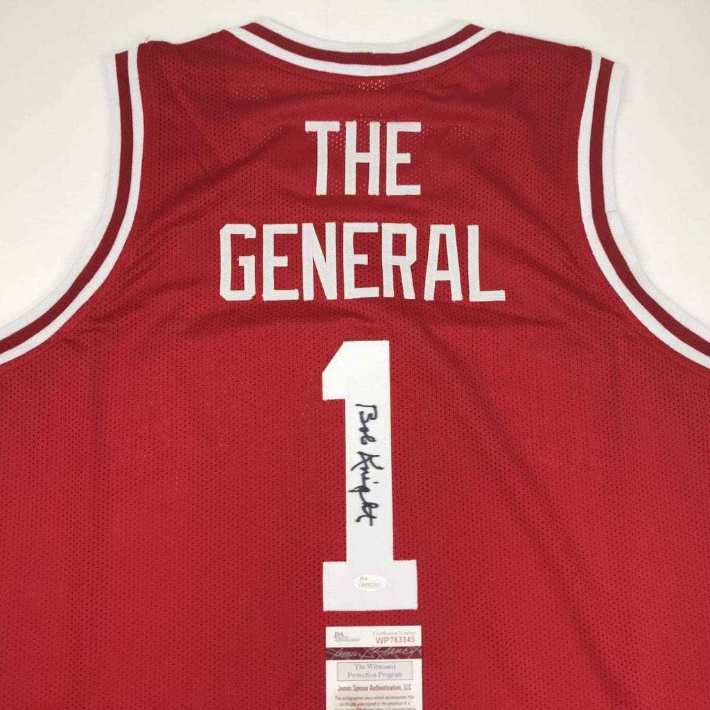 Autographed/Signed Bobby Bob Knight The General Indiana Hoosiers Red Basketball Jersey JSA COA