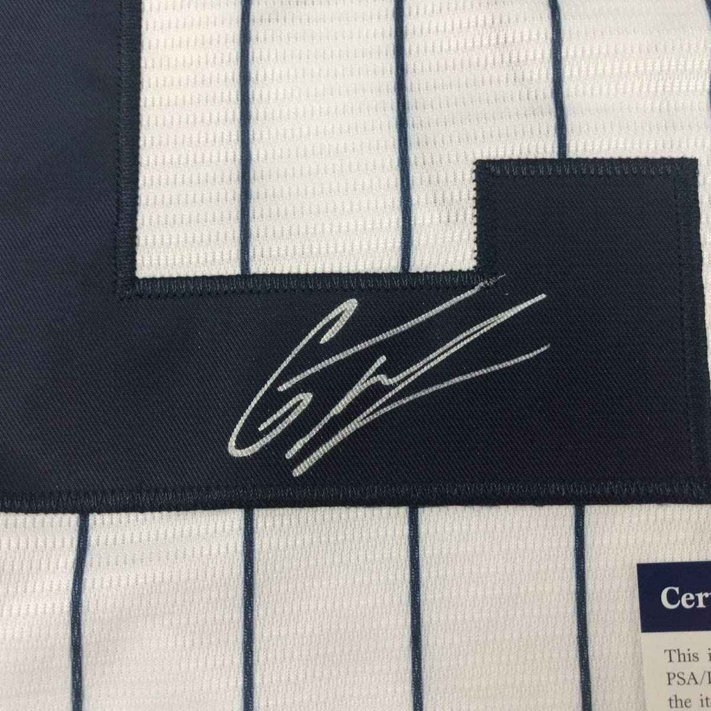 Framed Autographed/Signed Gleyber Torres 35x39 New York Pinstripe Baseball Jersey PSA/DNA COA