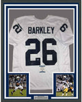 Framed Autographed/Signed Saquon Barkley 35x39 Penn State White College Football Jersey Beckett BAS COA