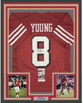 Framed Autographed/Signed Steve Young 35x39 San Francisco Red Shadow Football Jersey JSA COA