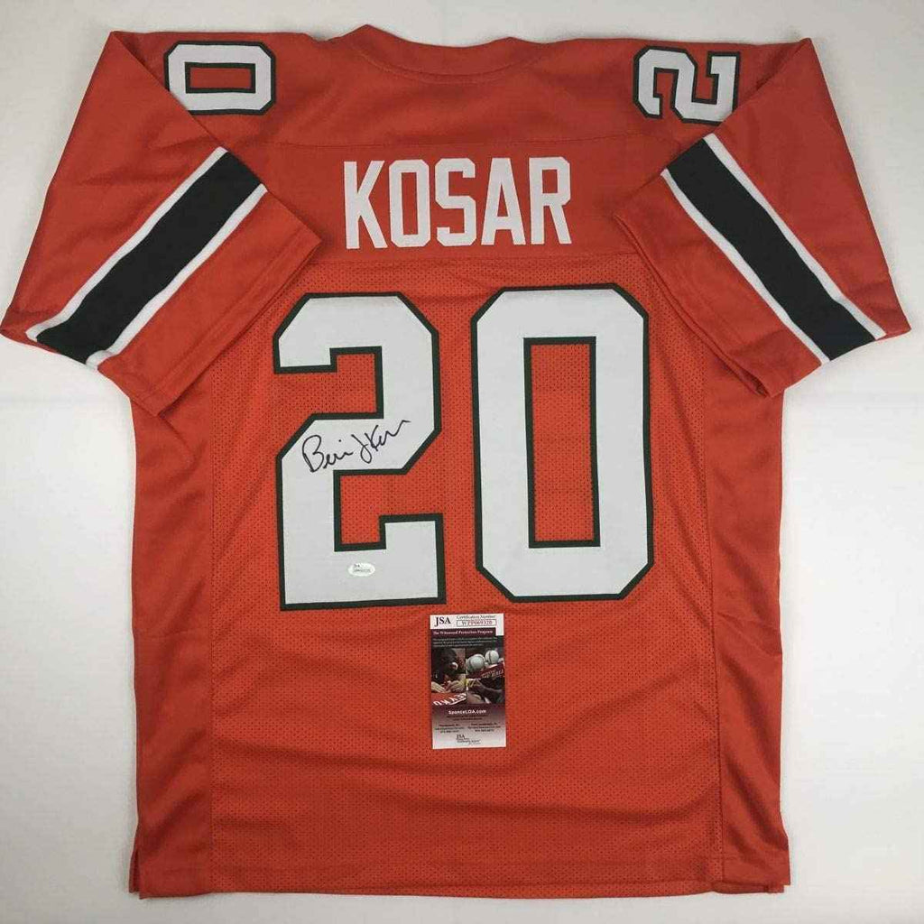 Autographed/Signed Bernie Kosar Miami Orange Football Jersey JSA COA