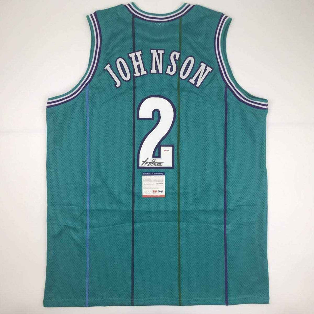 Autographed/Signed Larry Johnson Charlotte Teal Basketball Jersey PSA/DNA COA
