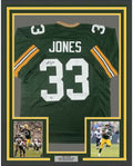 Framed Autographed/Signed Aaron Jones 35x39 Green Bay Green Football Jersey Beckett BAS COA