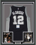 Framed Autographed/Signed LaMarcus Aldridge 35x39 San Antonio Black Basketball Jersey Beckett BAS COA
