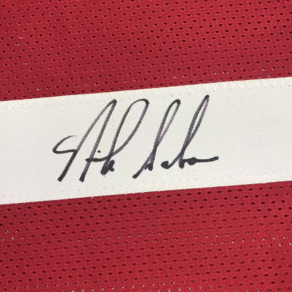 Autographed/Signed Nick Saban Alabama Red College Football Jersey Beckett BAS COA