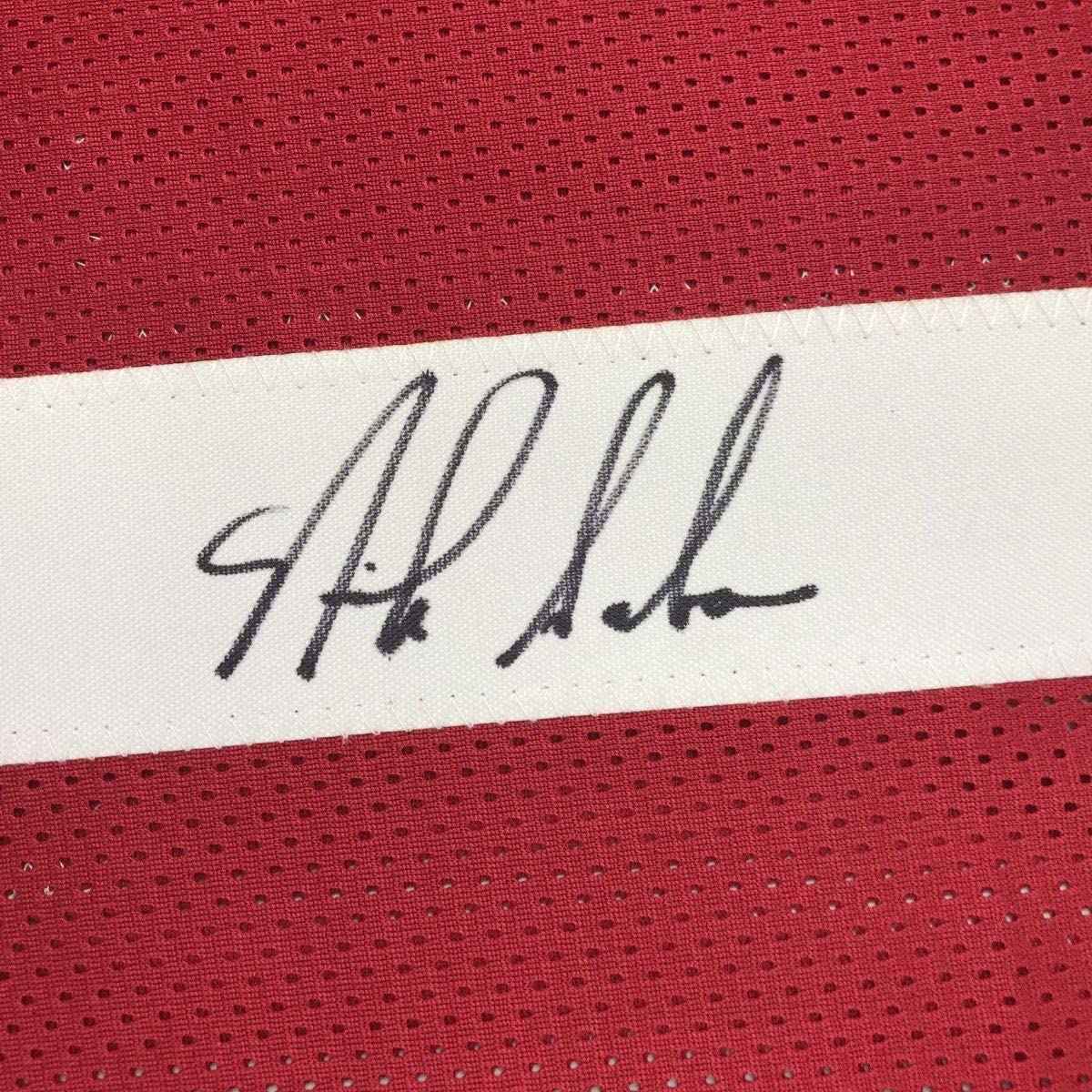 Autographed/Signed Nick Saban Alabama Red College Football Jersey Beckett BAS COA