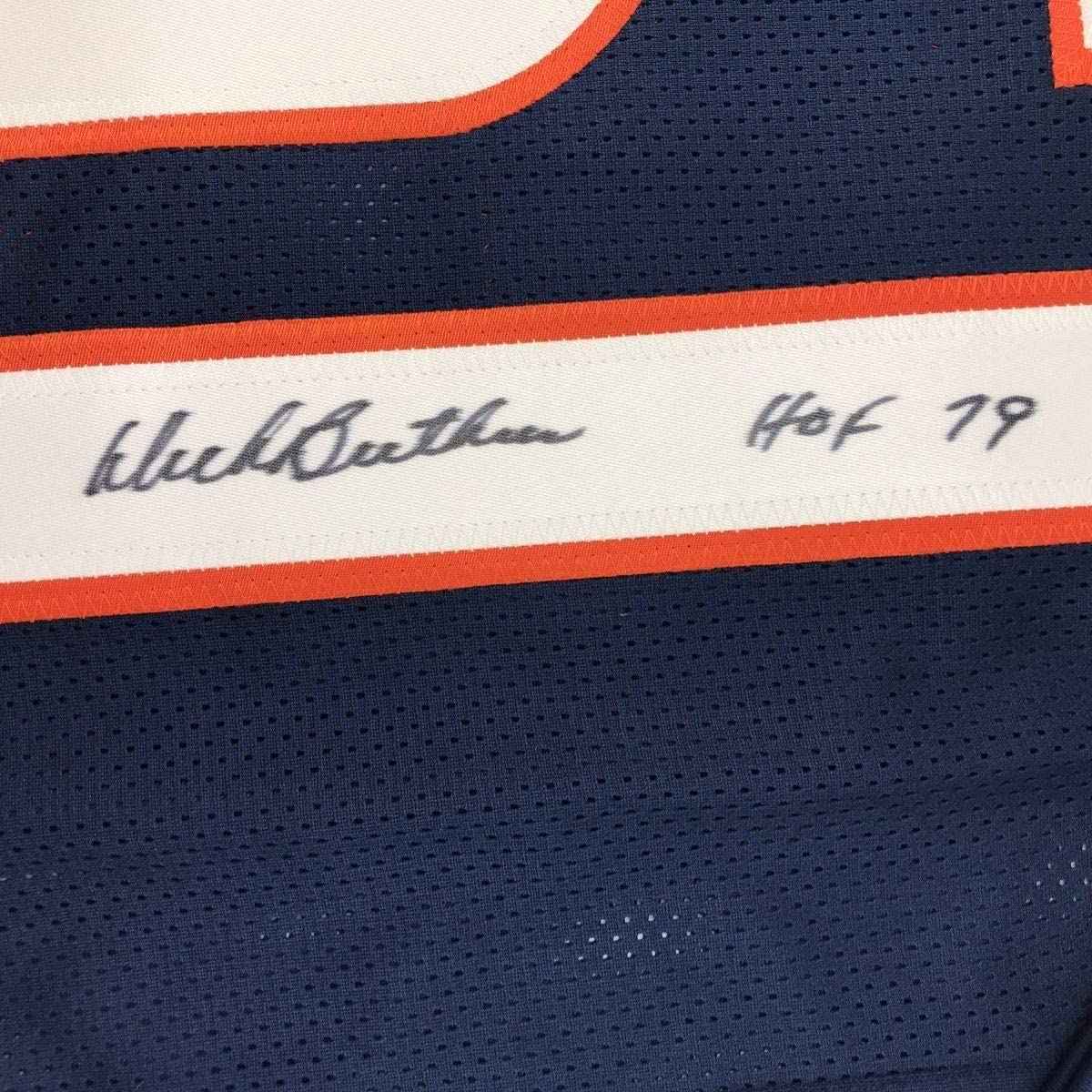 Framed Autographed/Signed Dick Butkus HOF 79 35x39 Chicago Blue Football Jersey Beckett BAS COA