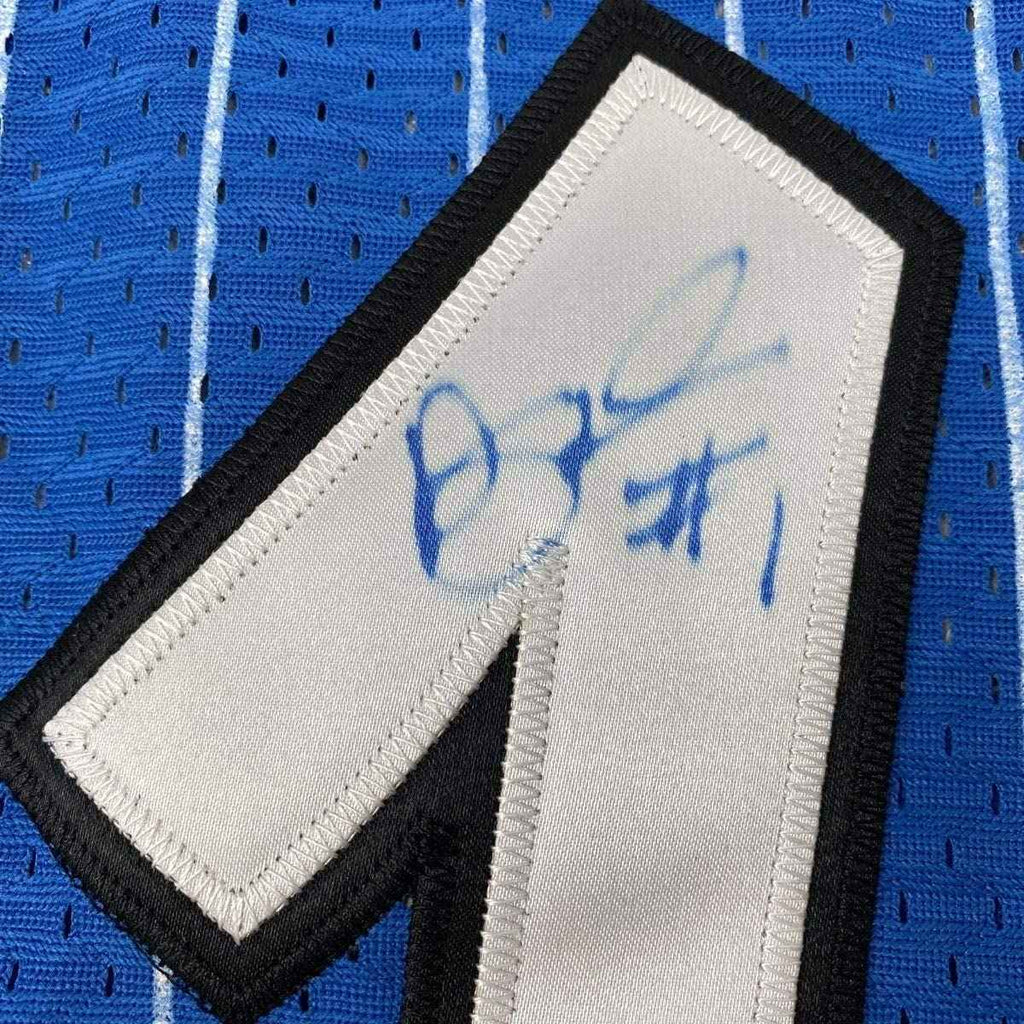 Framed Autographed/Signed Anfernee Penny Hardaway 35x39 Orlando Blue Basketball Jersey Beckett BAS COA