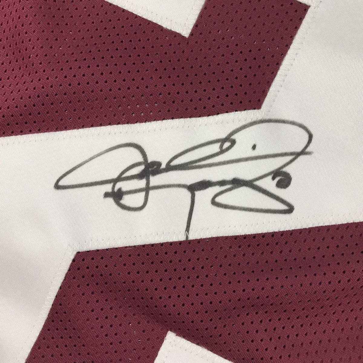 Framed Autographed/Signed Johnny Manziel 35x39 Texas A&M Maroon College Football Jersey PSA/DNA COA