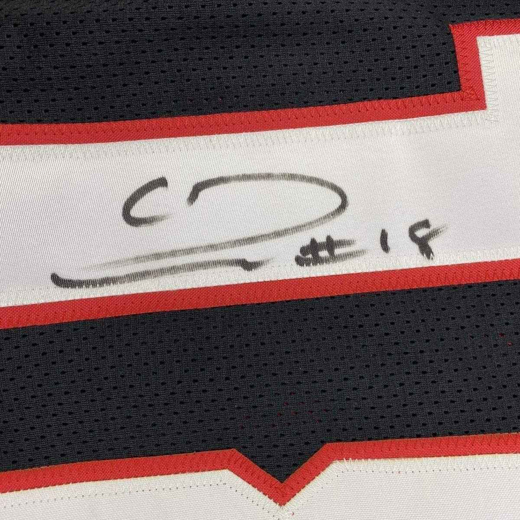 Framed Autographed/Signed Calvin Ridley 35x39 Atlanta Retro Black Football Jersey Beckett BAS COA