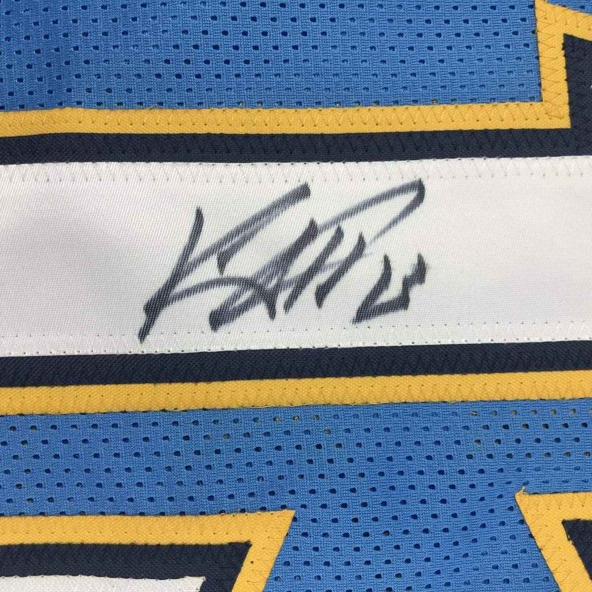 Framed Autographed/Signed Keenan Allen 35x39 Los Angeles LA Powder Blue Football Jersey JSA COA