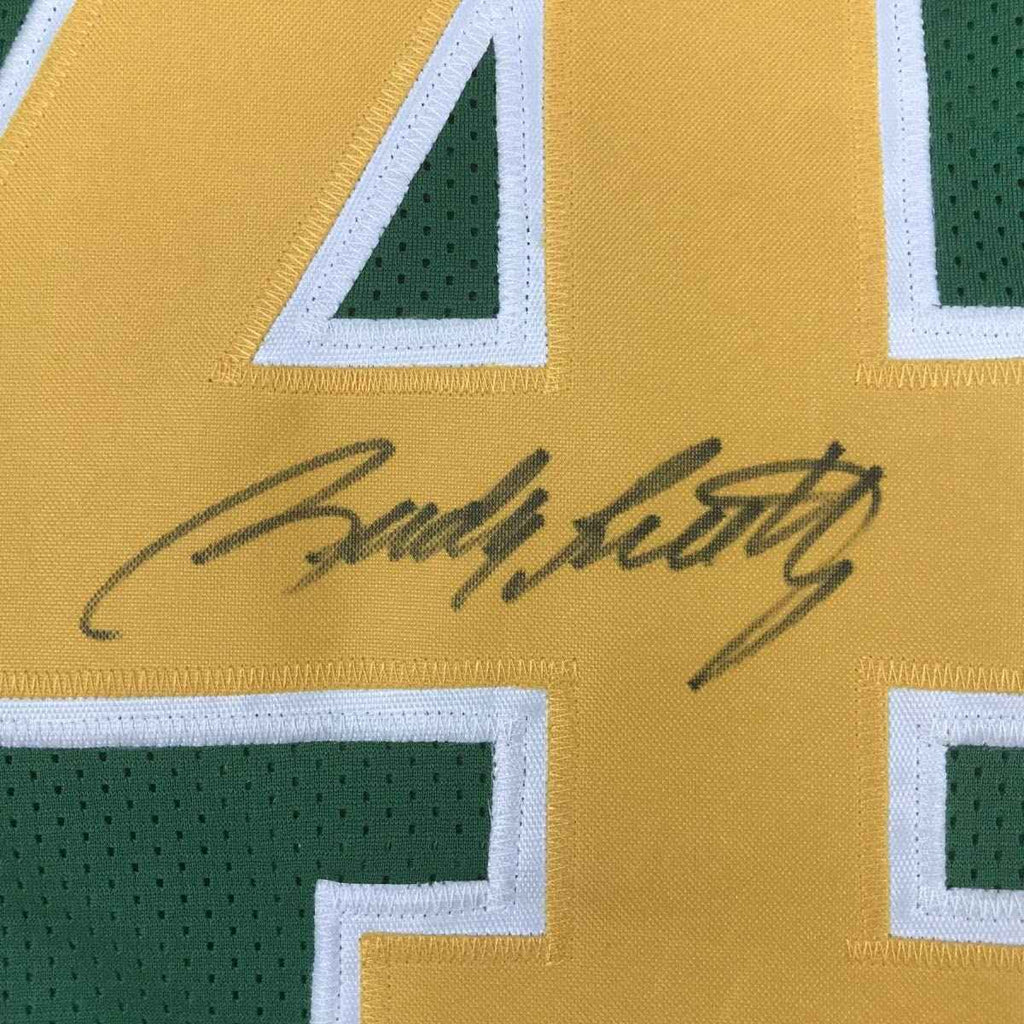 Autographed/Signed Rudy Ruettiger Notre Dame Green Stat College Football Jersey JSA COA