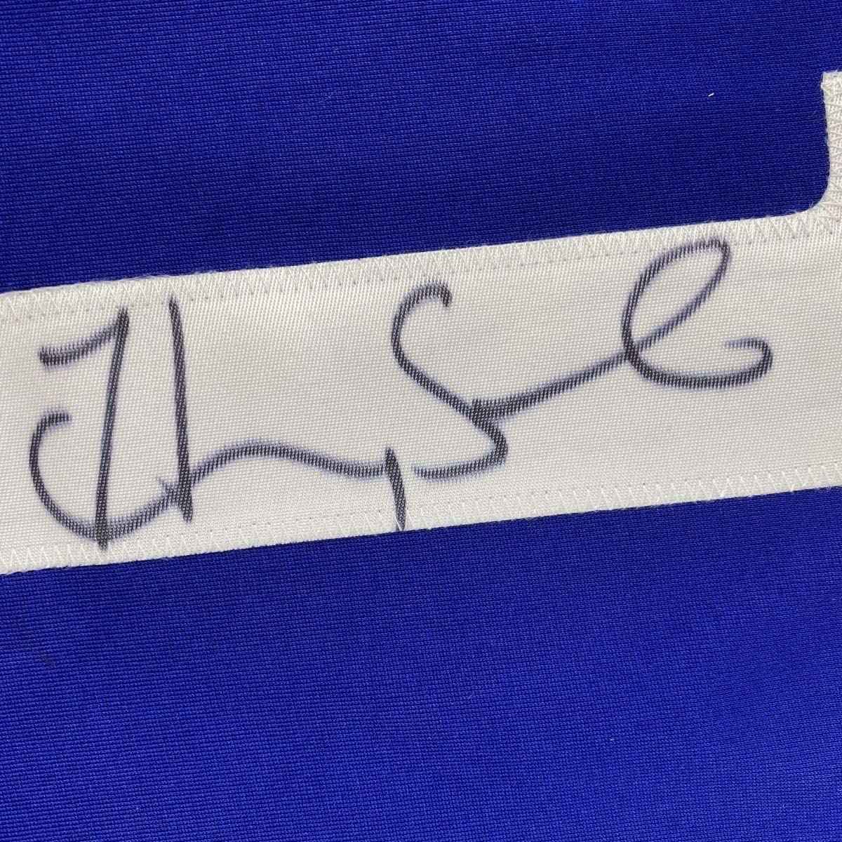 Framed Autographed/Signed Hope Solo 35x39 United States USA Blue Soccer Jersey JSA COA