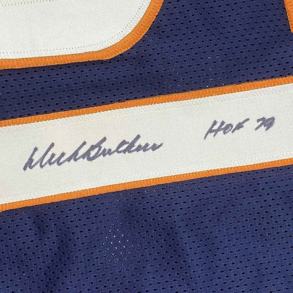 Framed Autographed/Signed Dick Butkus HOF 79 35x39 Chicago Blue Football Jersey JSA COA