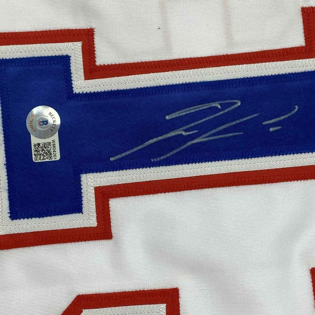 Autographed/Signed Ronald Acuna Jr. Atlanta White Retro Baseball Jersey Beckett BAS COA