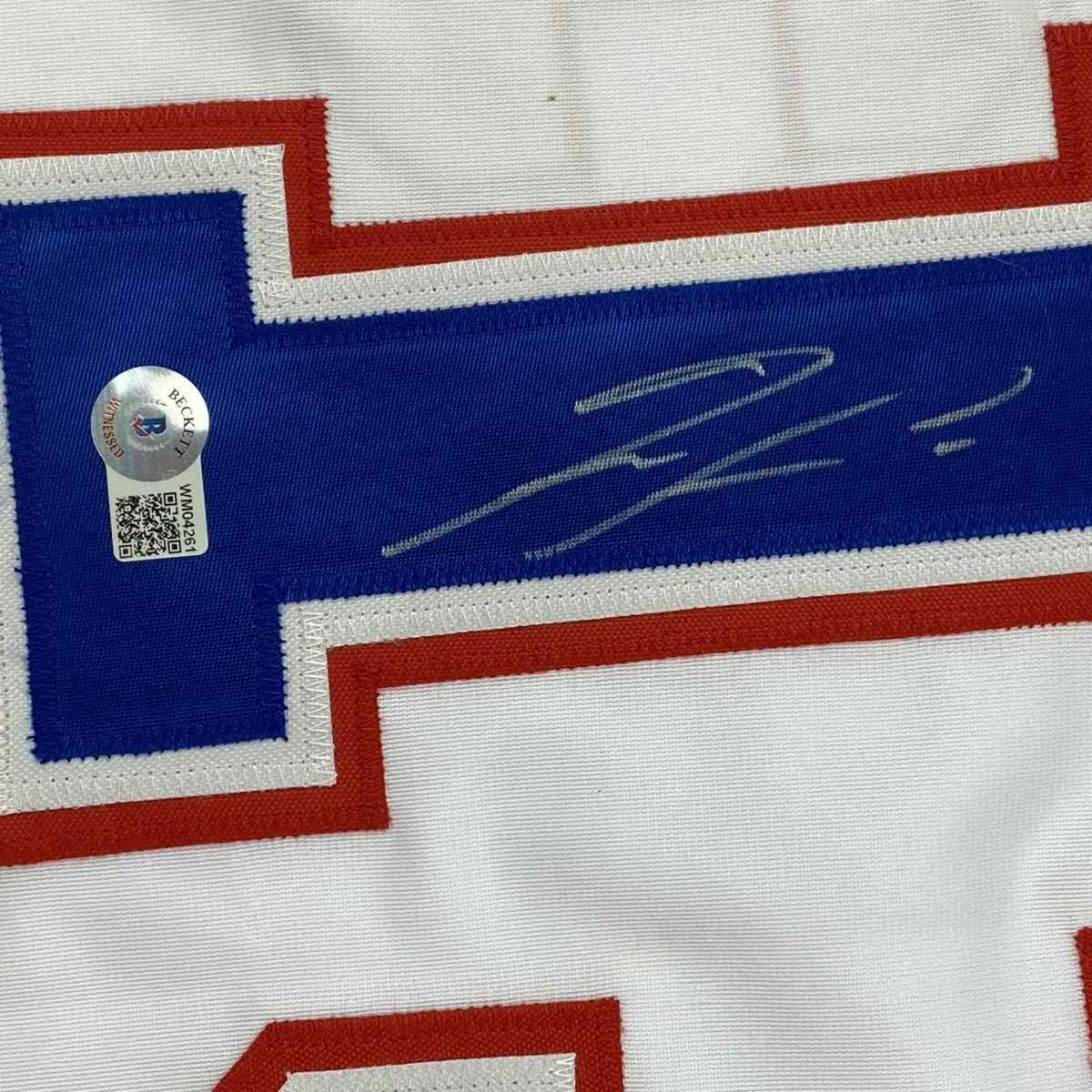 Autographed/Signed Ronald Acuna Jr. Atlanta White Retro Baseball Jersey Beckett BAS COA