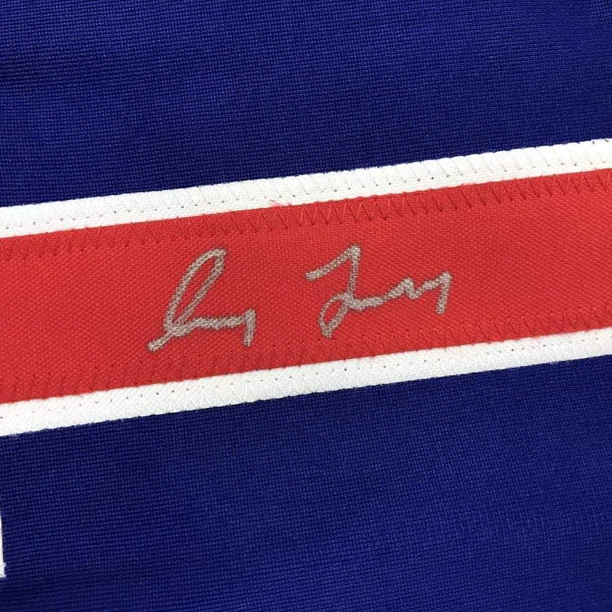 Framed Autographed/Signed Greg Maddux 35x39 Chicago Blue Baseball Jersey JSA COA