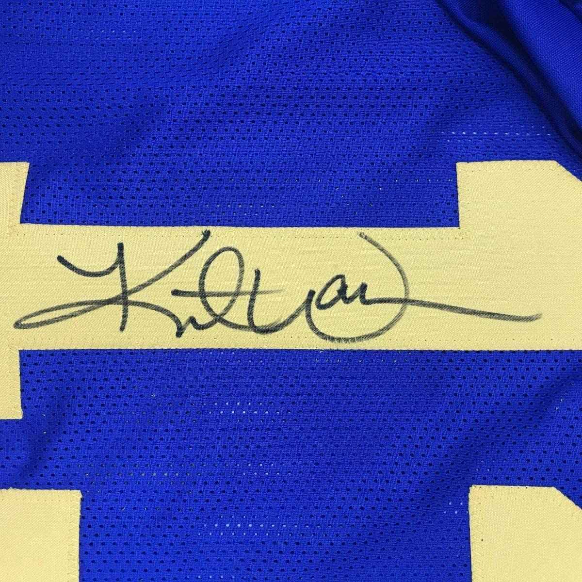 Framed Autographed/Signed Kurt Warner 35x39 St. Louis Blue Football Jersey JSA COA
