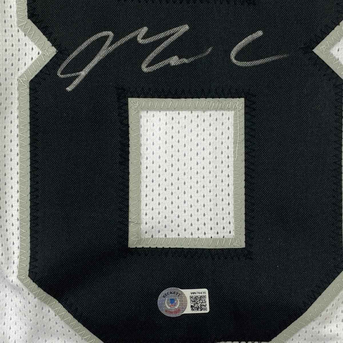 Autographed/Signed Maxx Crosby Las Vegas Oakland White Football Jersey Beckett BAS COA