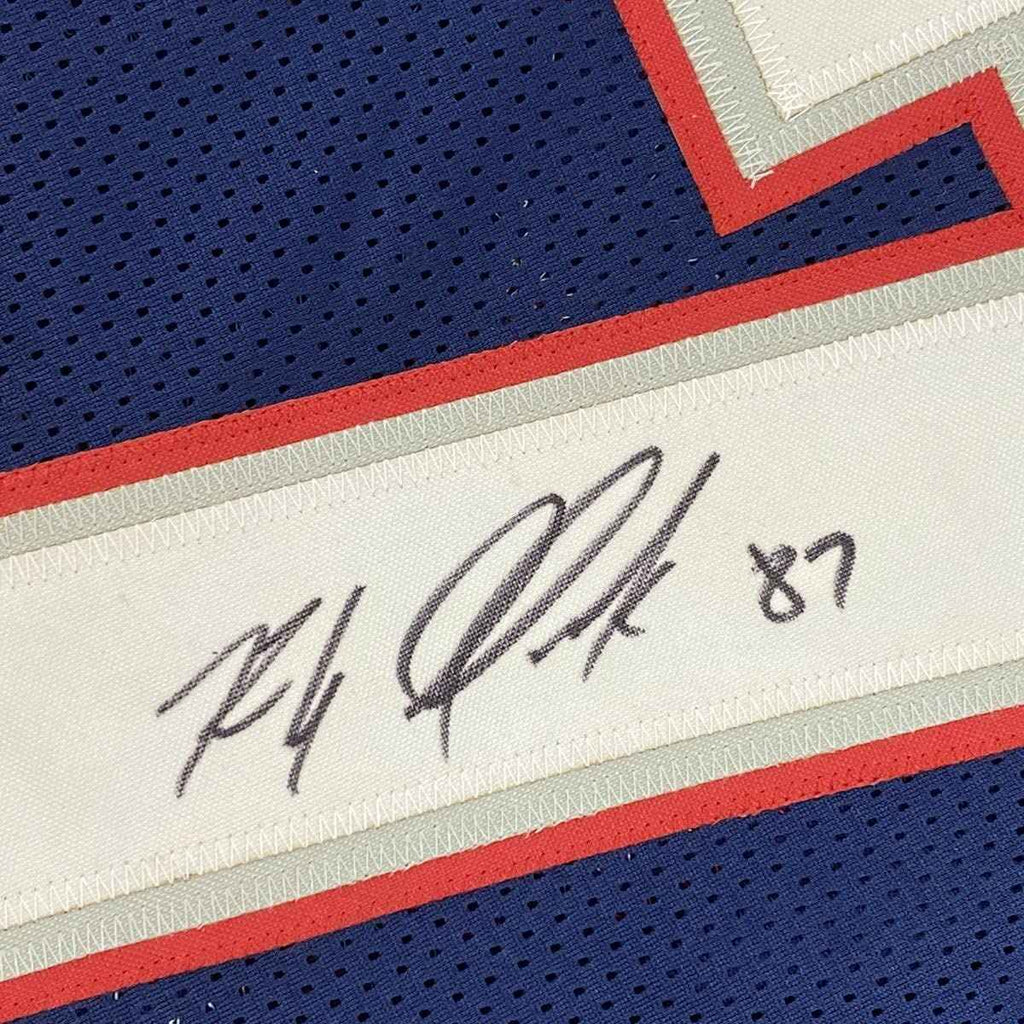 Framed Autographed/Signed Rob Gronkowski 35x39 New England Split Football Jersey Beckett BAS COA