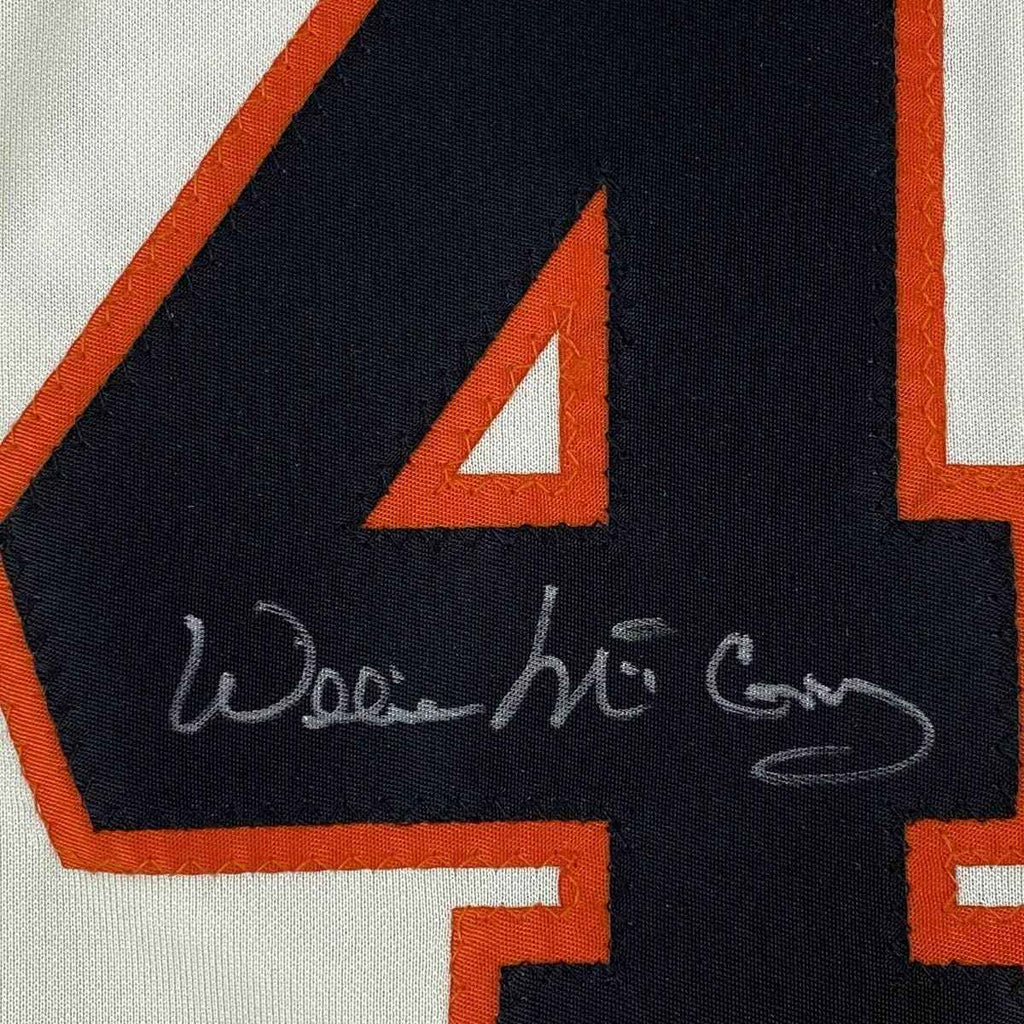 Framed Autographed/Signed Willie McCovey 35x39 San Francisco Cream Baseball Jersey JSA COA