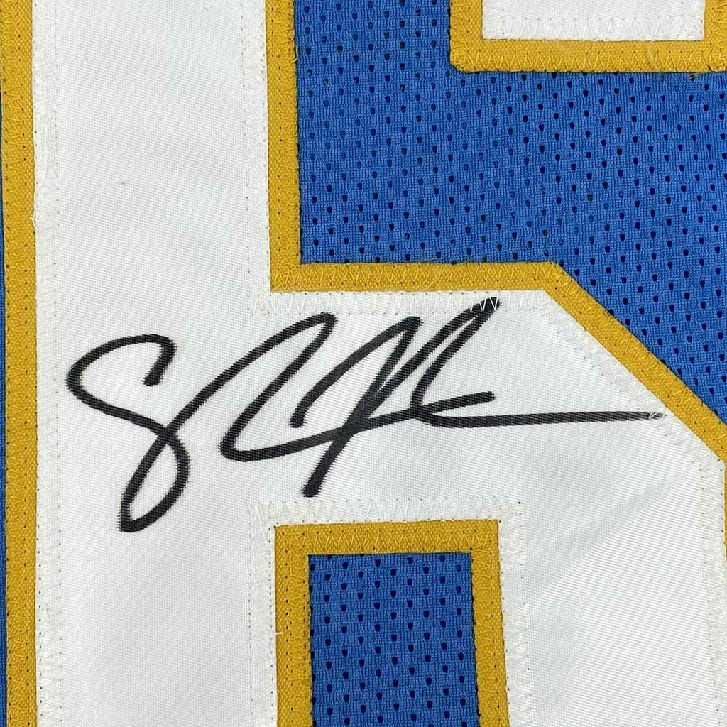 Autographed/Signed Shawne Merriman San Diego Powder Blue Football Jersey Beckett BAS COA