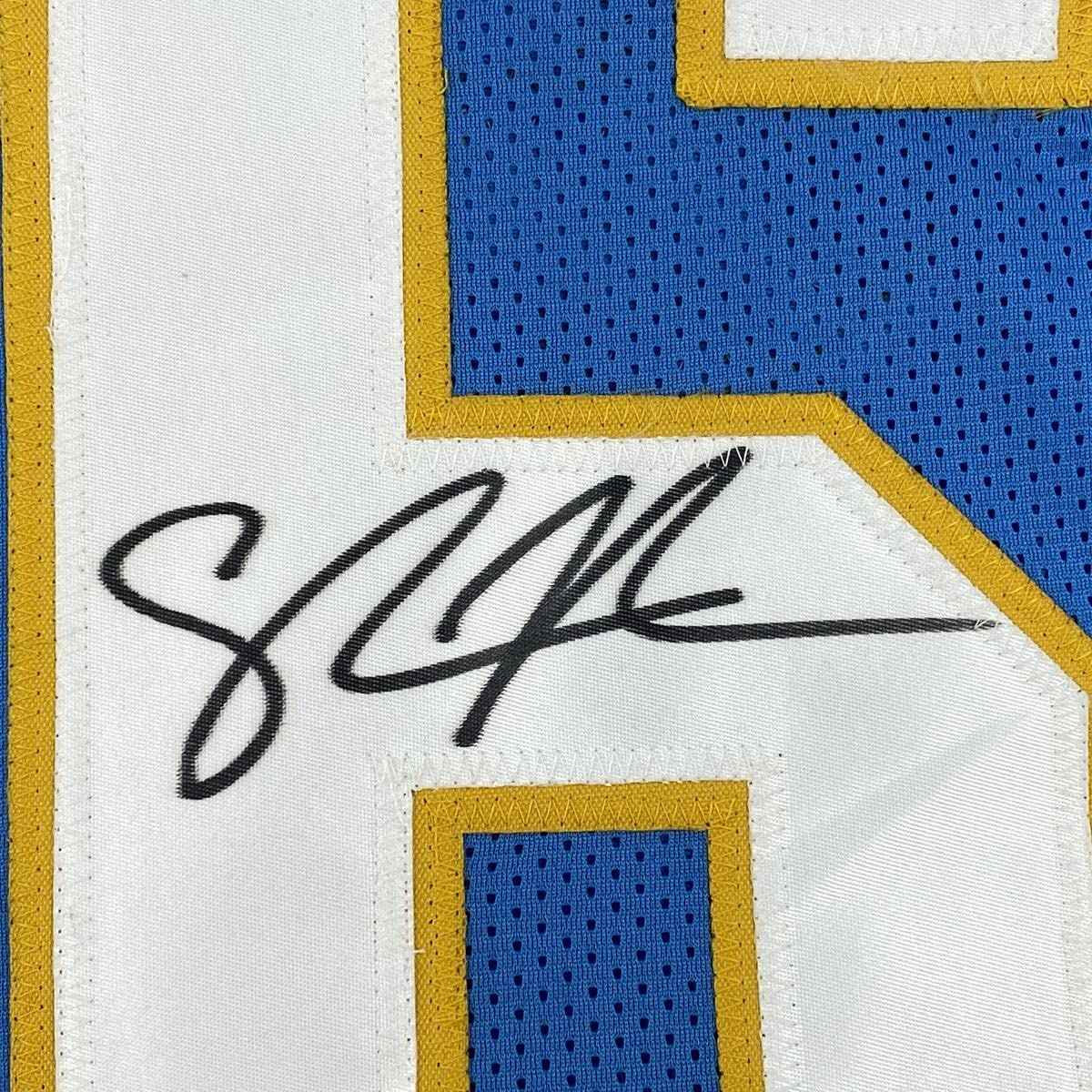 Autographed/Signed Shawne Merriman San Diego Powder Blue Football Jersey Beckett BAS COA