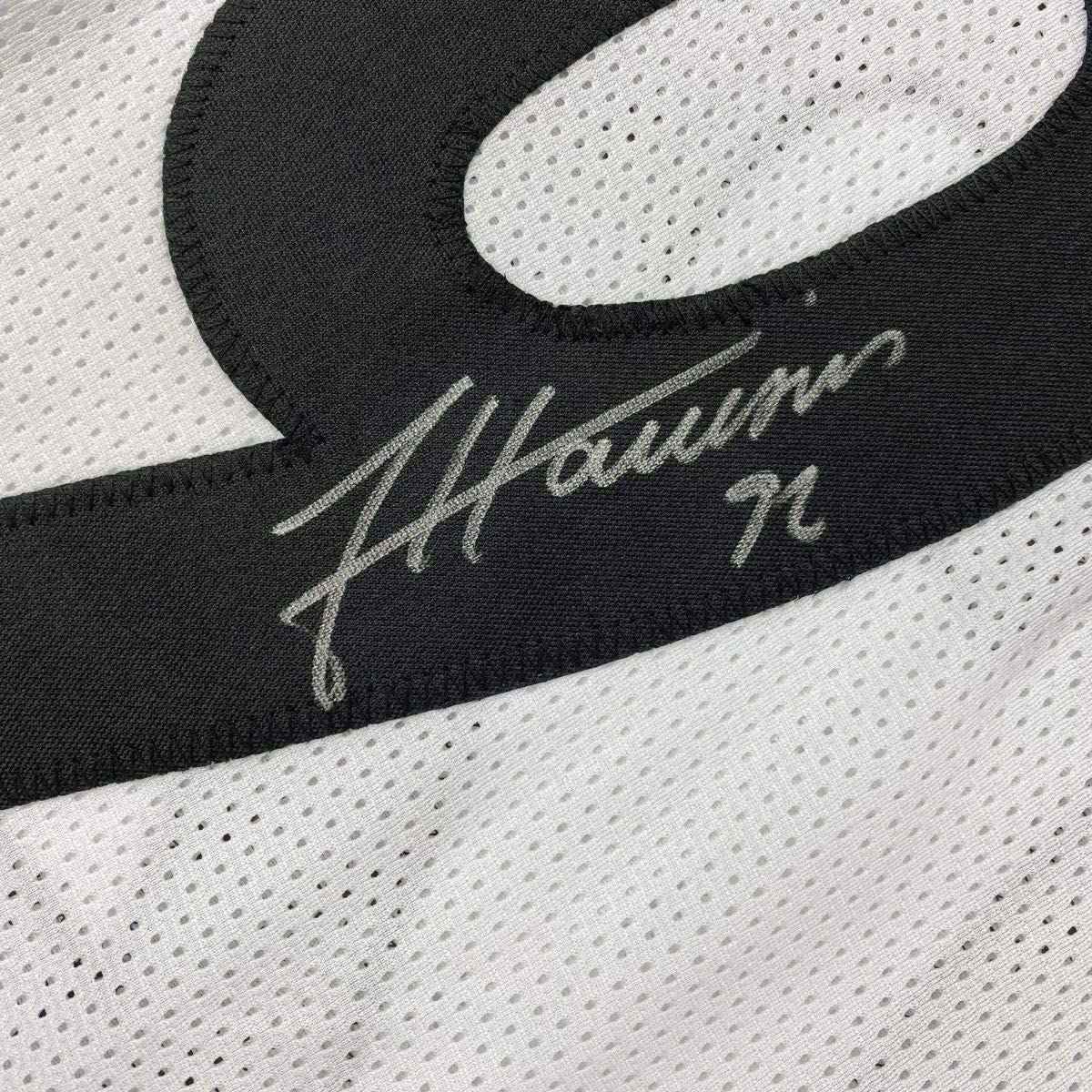 Framed Autographed/Signed James Harrison 35x39 Pittsburgh White Football Jersey Beckett BAS COA