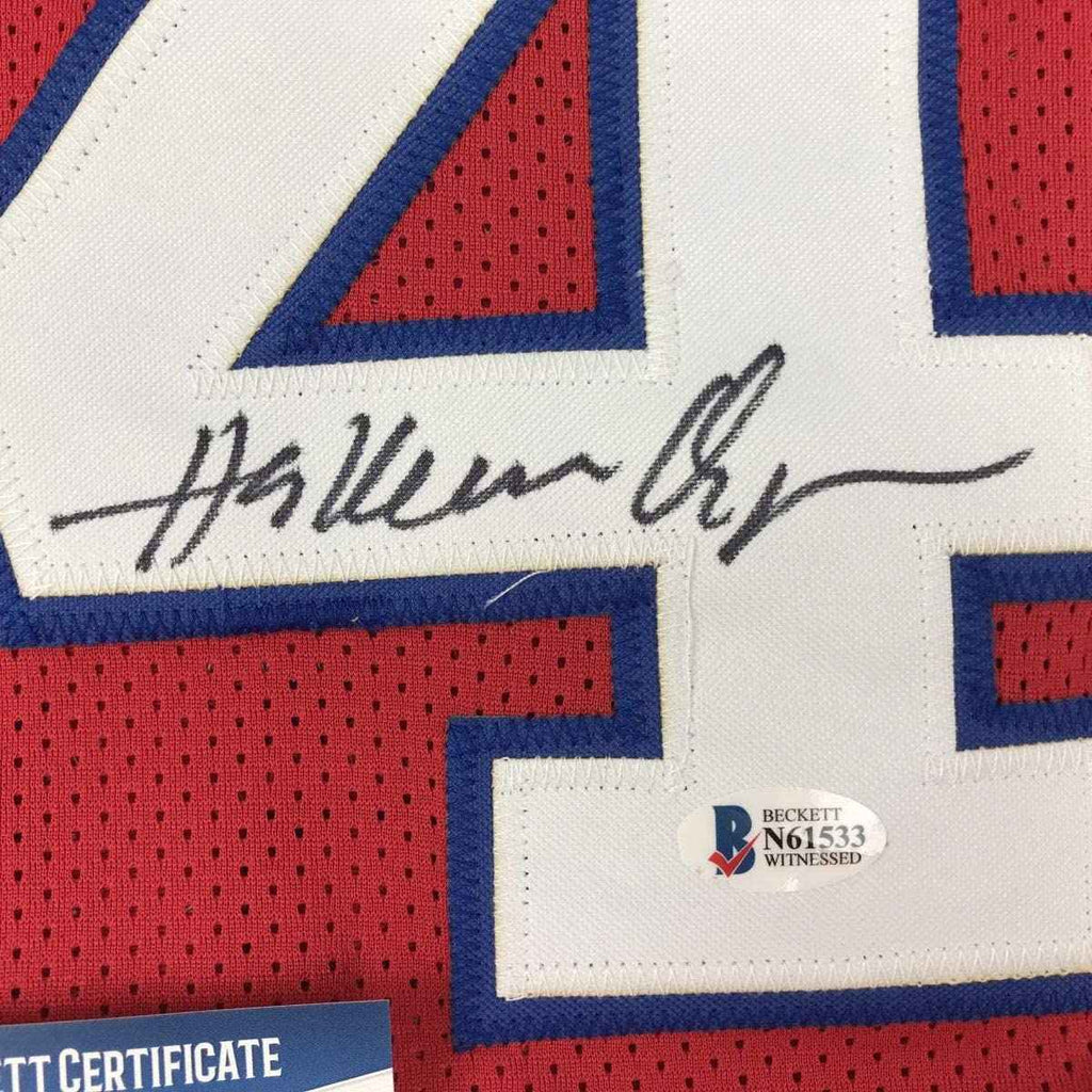 Autographed/Signed Hakeem Akeem Olajuwon Houston Red College Basketball Jersey Beckett BAS COA
