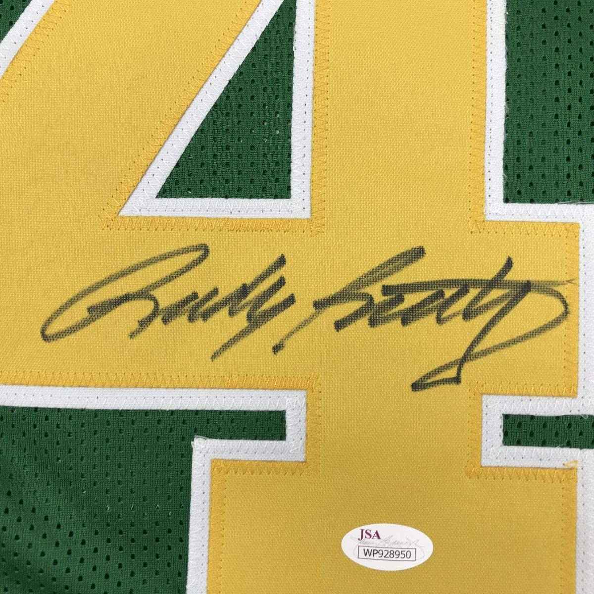 Autographed/Signed Rudy Ruettiger Notre Dame Green College Football Jersey JSA COA