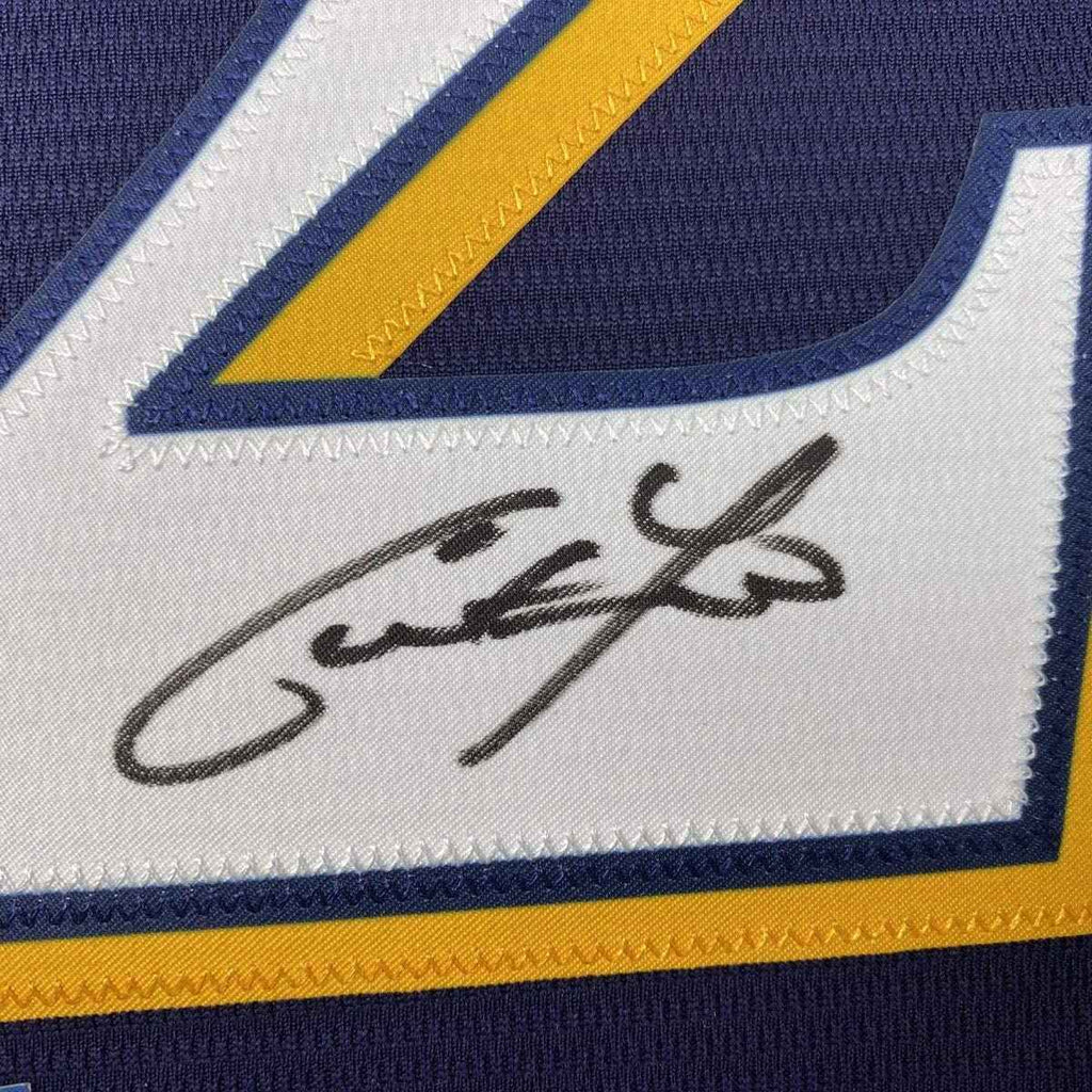 Framed Autographed/Signed Christian Yelich 35x39 Milwaukee Blue Baseball Jersey Beckett BAS COA