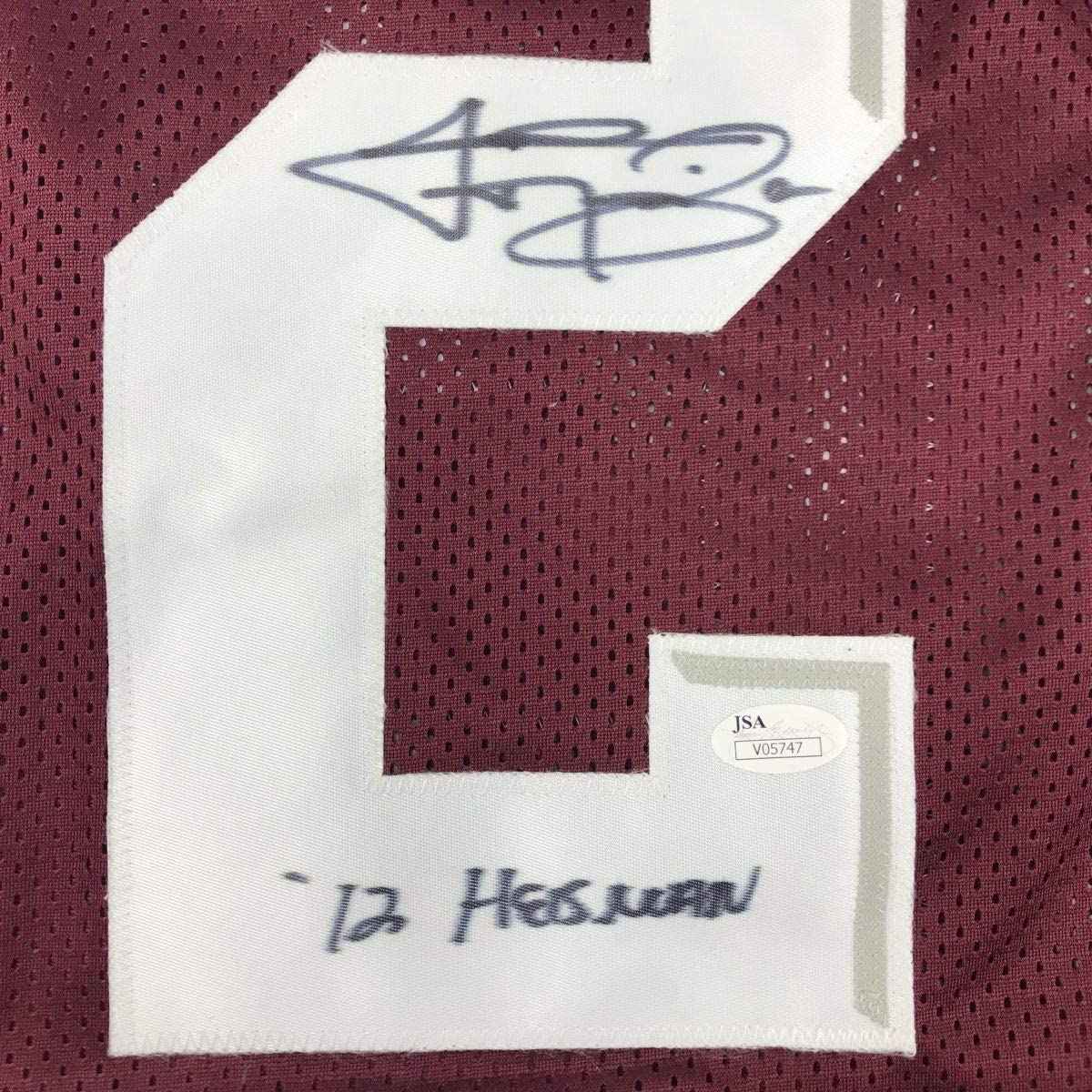 Framed Autographed/Signed Johnny Manziel 12 Heisman 35x39 Texas A&M Maroon College Football Jersey JSA COA