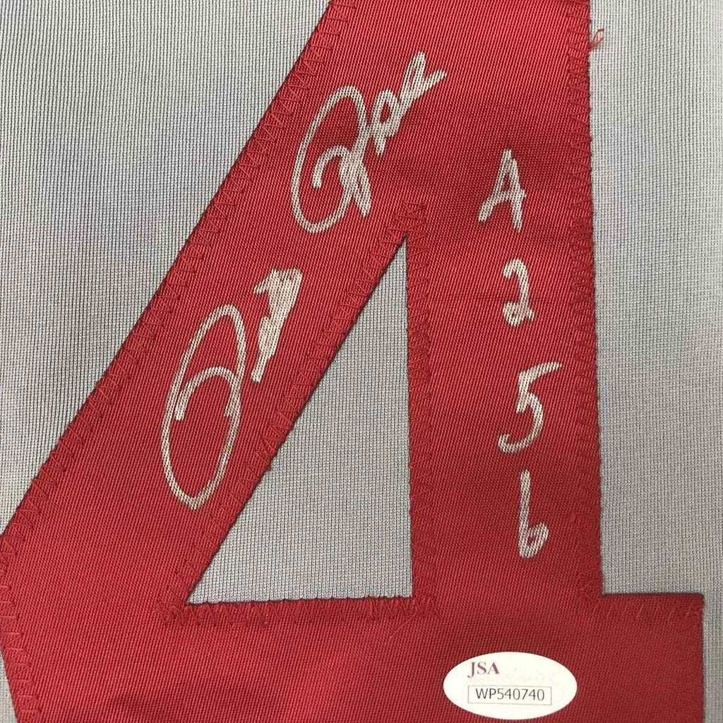 Framed Autographed/Signed Pete Rose 4256 35x39 Cincinnati Grey Baseball Jersey JSA COA