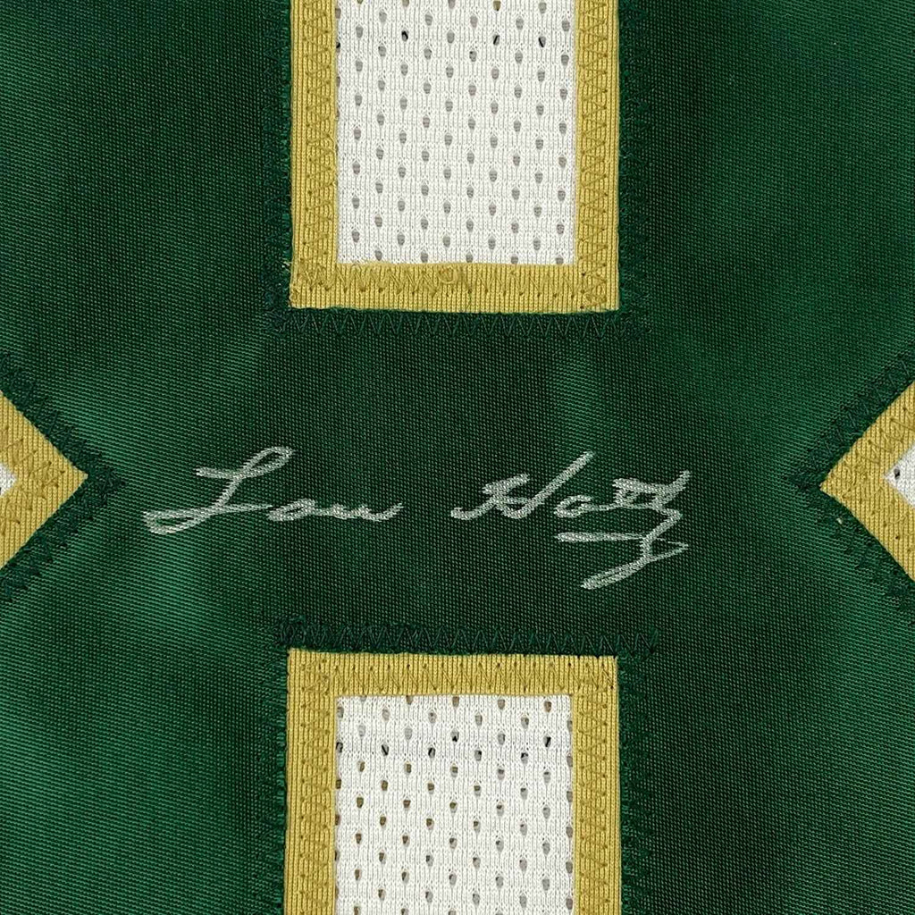 Framed Autographed/Signed Lou Holtz 35x39 1988 National Champs Notre Dame White College Football Jersey JSA COA