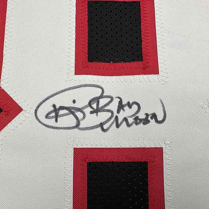 Framed Autographed/Signed Andre Rison 35x39 Atlanta Black Football Jersey Beckett BAS COA