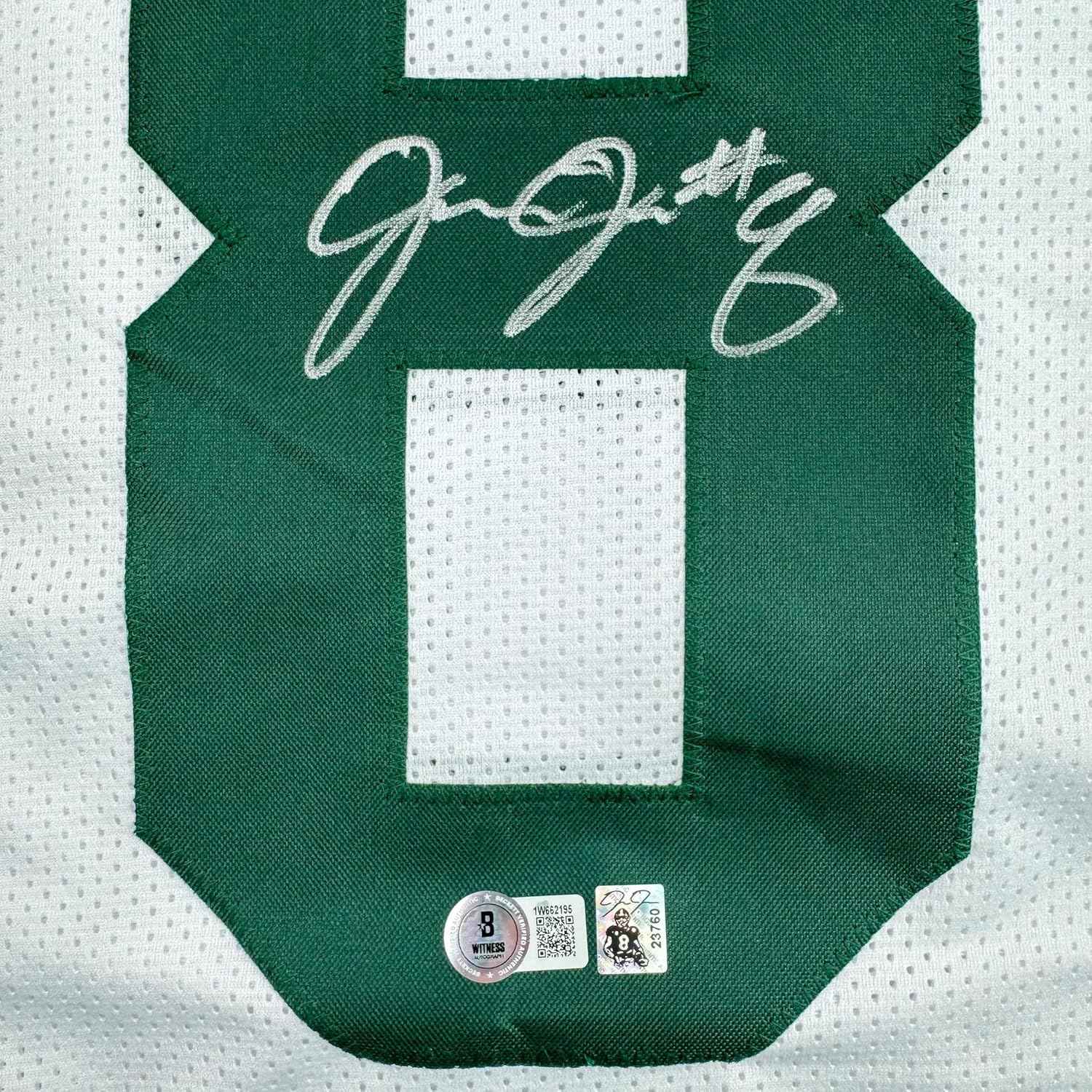 Framed Autographed/Signed Josh Jacobs 35x39 Green Bay White Football Jersey Beckett BAS COA