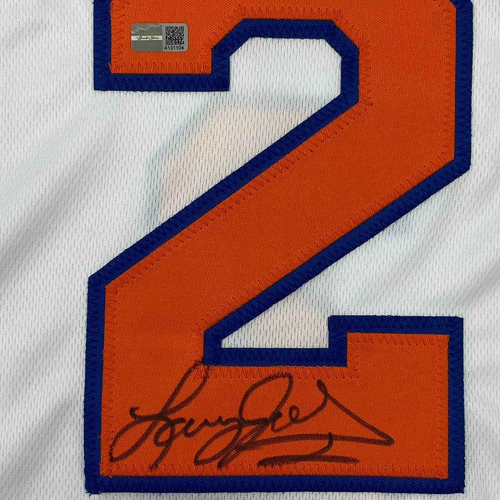 Framed Autographed/Signed Larry Johnson 35x39 New York White Basketball Jersey Steiner COA