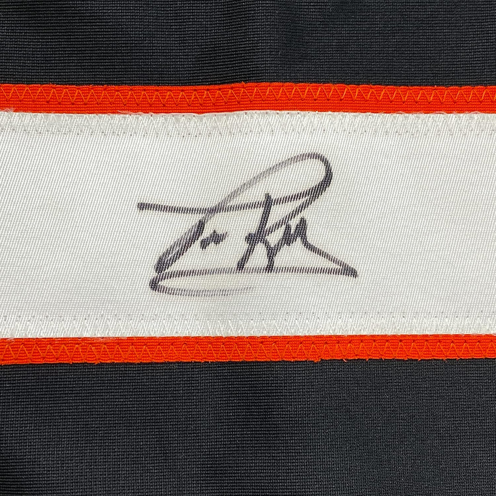 Framed Autographed/Signed Tim Kerr 35x39 Philadelphia Black Hockey Jersey JSA COA