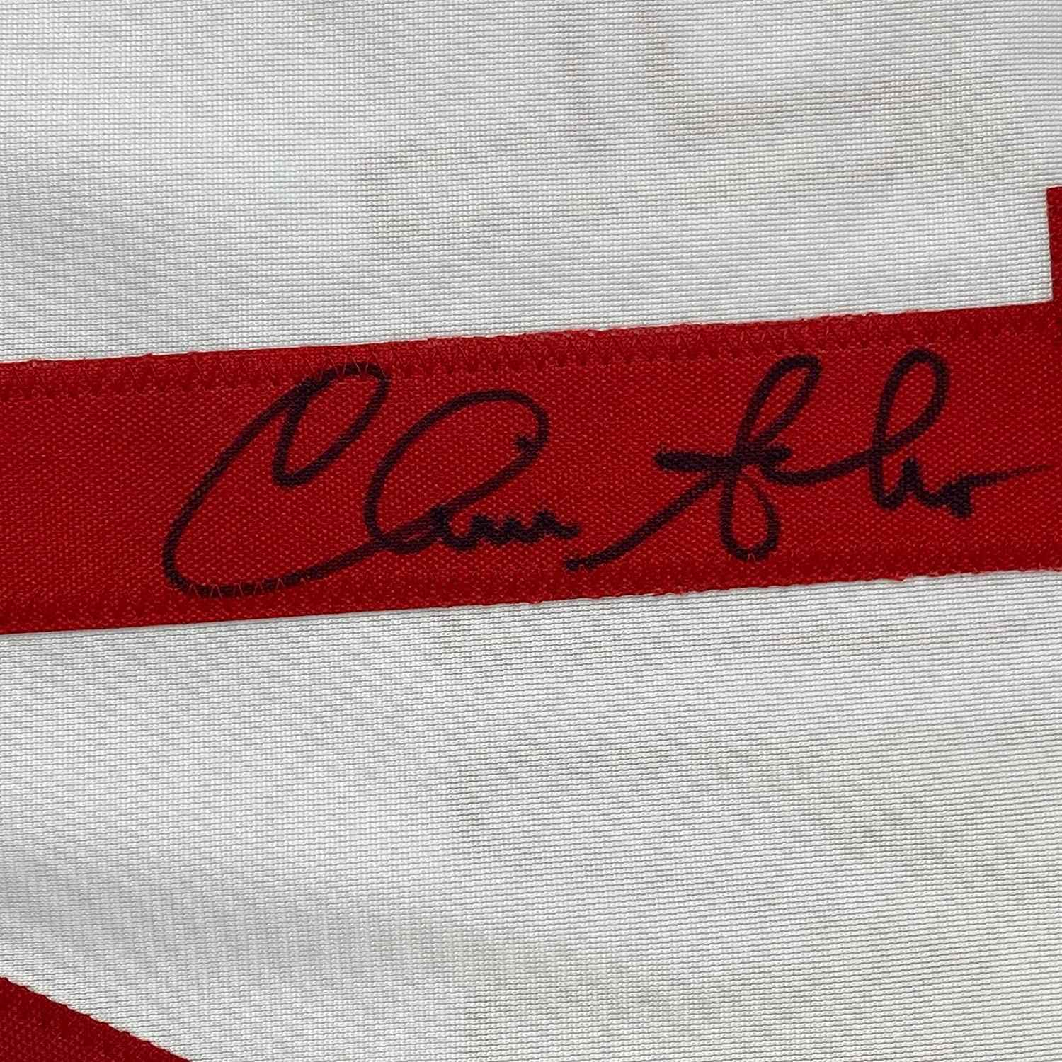Framed Autographed/Signed Chris Sabo 35x39 Cincinnati White Baseball Jersey JSA COA