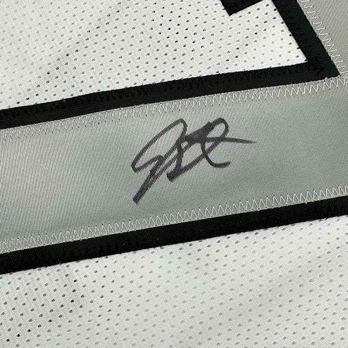 Framed Autographed/Signed Geno Smith 35x39 Oakland White Color Rush Football Jersey Beckett BAS COA
