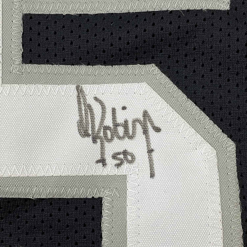 Framed Autographed/Signed David Robinson 35x39 San Antonio Black Basketball Jersey JSA COA