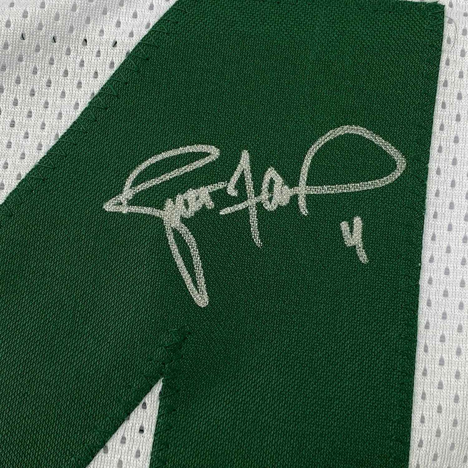 Framed Autographed/Signed Brett Favre 35x39 Green Bay White Football Jersey Favre Hologram COA