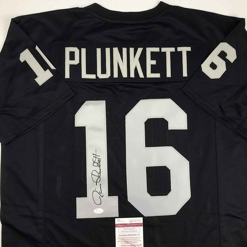 Autographed/Signed Jim Plunkett Oakland Black Football Jersey JSA COA