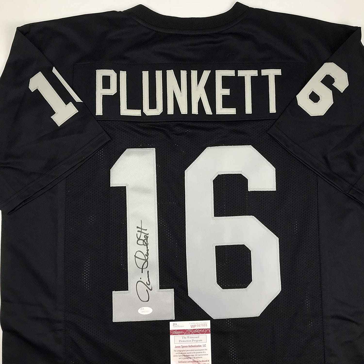 Autographed/Signed Jim Plunkett Oakland Black Football Jersey JSA COA
