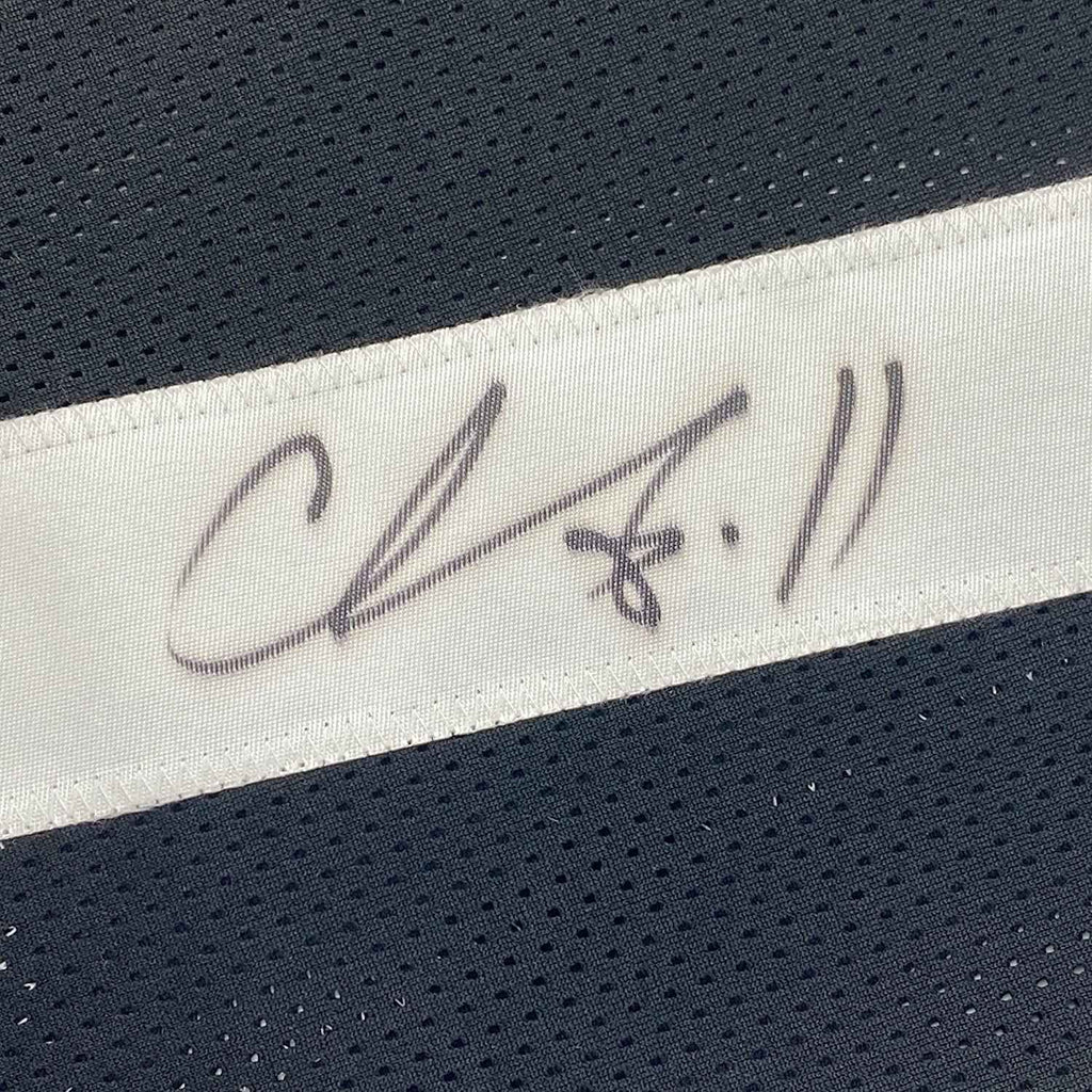 Framed Autographed/Signed Chase Claypool 35x39 Pittsburgh Black Football Jersey Beckett BAS COA