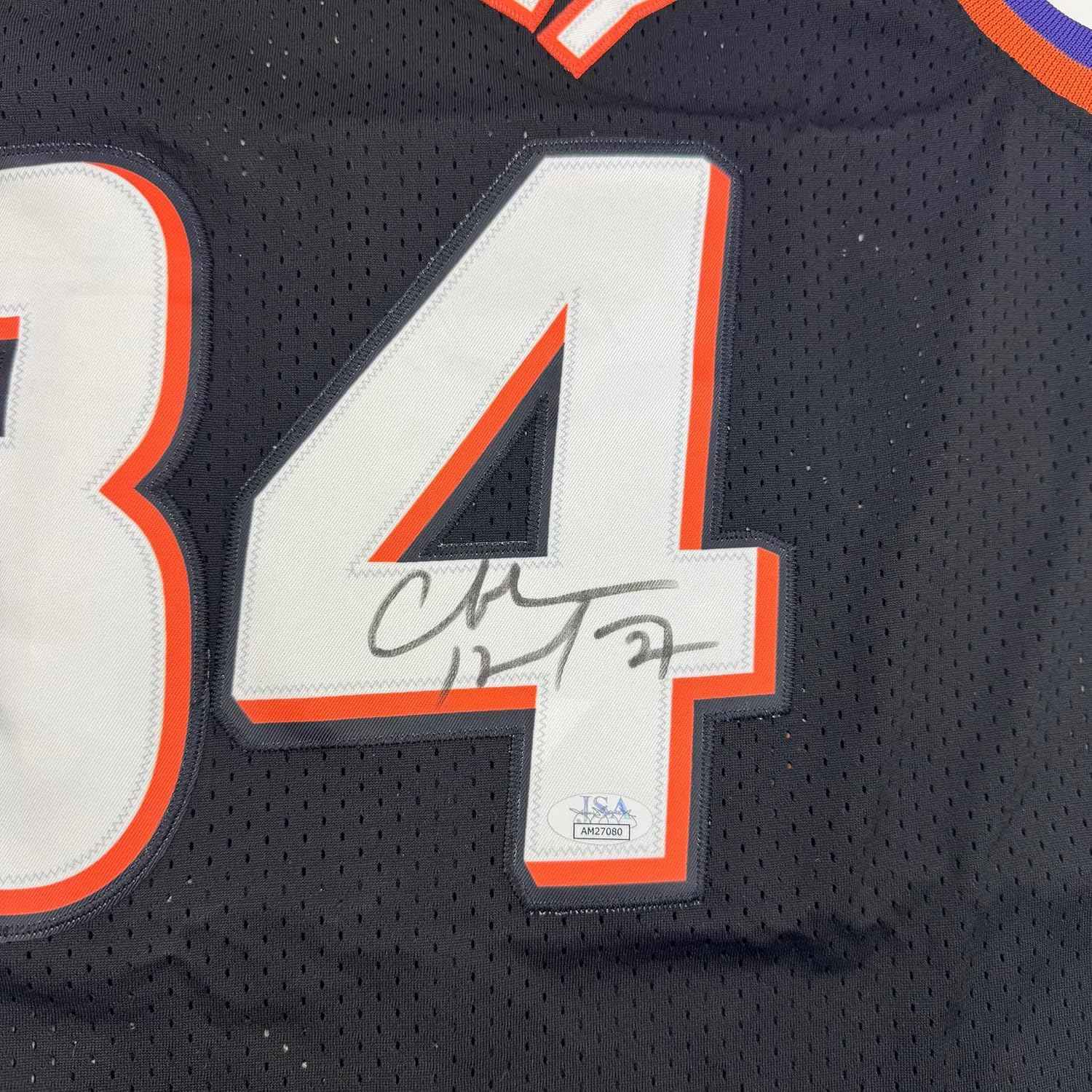 Framed Autographed/Signed Charles Barkley 35x39 Phoenix Black Basketball Jersey JSA COA