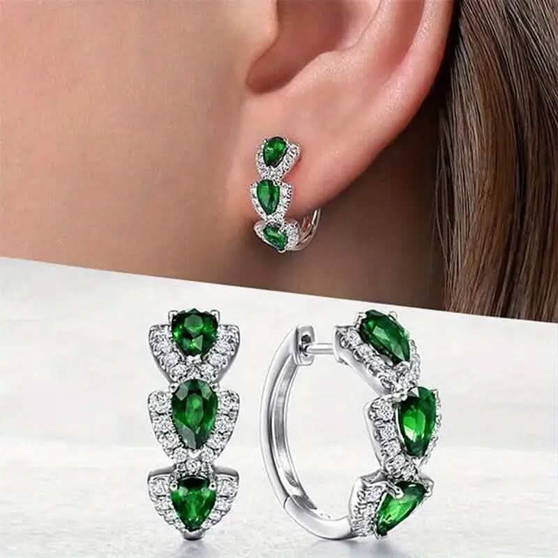 925 Sterling Silver Hoop Earrings with Synthetic Cubic Zirconia