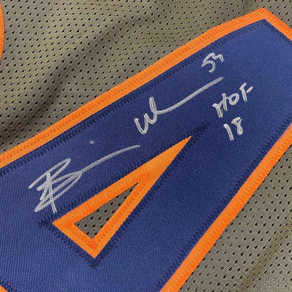 Framed Autographed/Signed Brian Urlacher 35x39 HOF 18 Chicago Green Salute To Service Football Jersey Beckett BAS COA