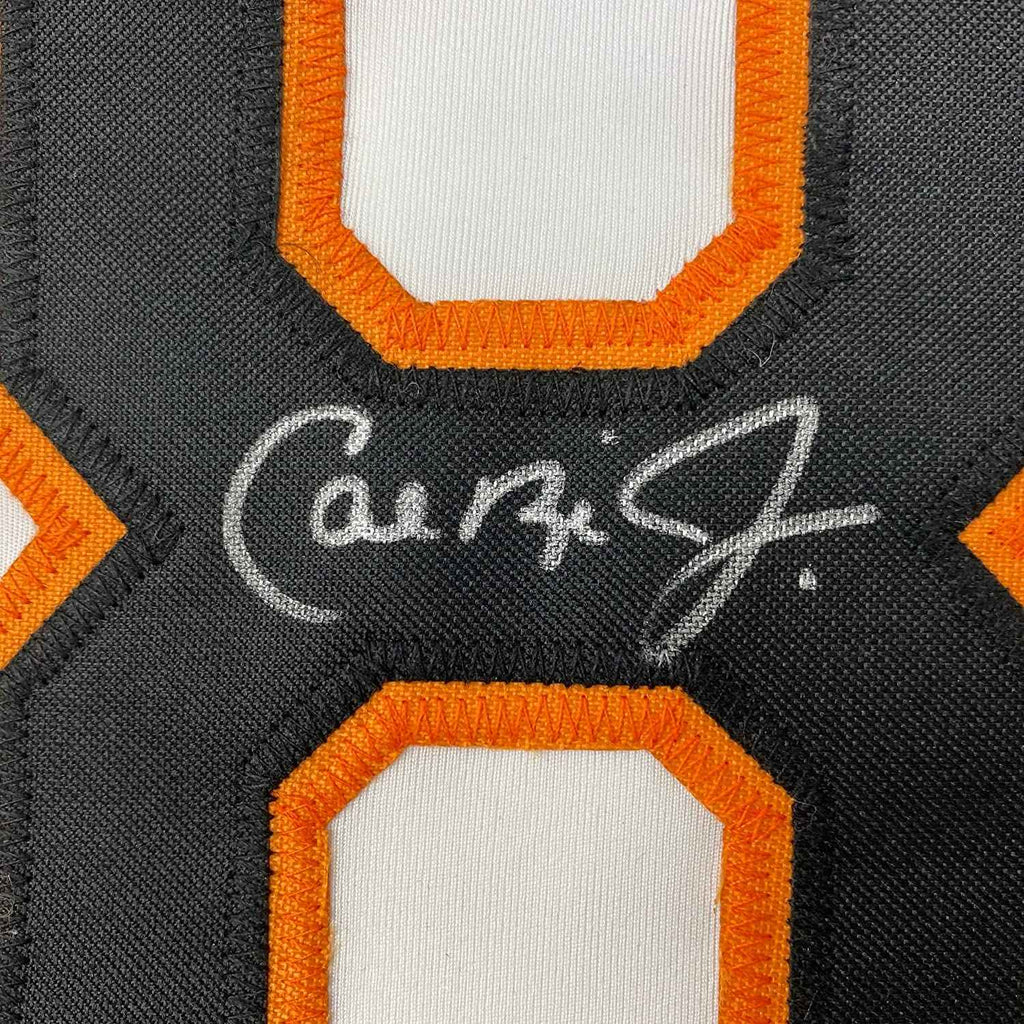 Framed Autographed/Signed Cal Ripken Jr. 35x39 Baltimore White Baseball Jersey Beckett BAS COA