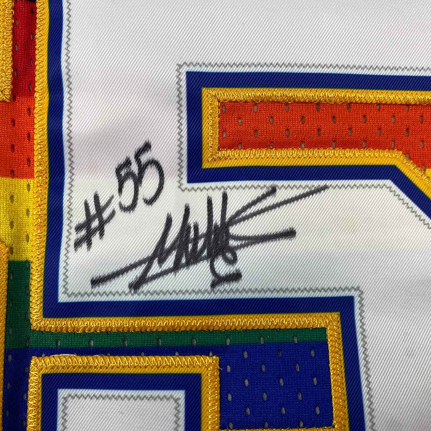 Framed Autographed/Signed Dikembe Mutombo 35x39 Denver Nuggets Blue Authentic Mitchell & Ness Basketball Jersey PSA/DNA COA